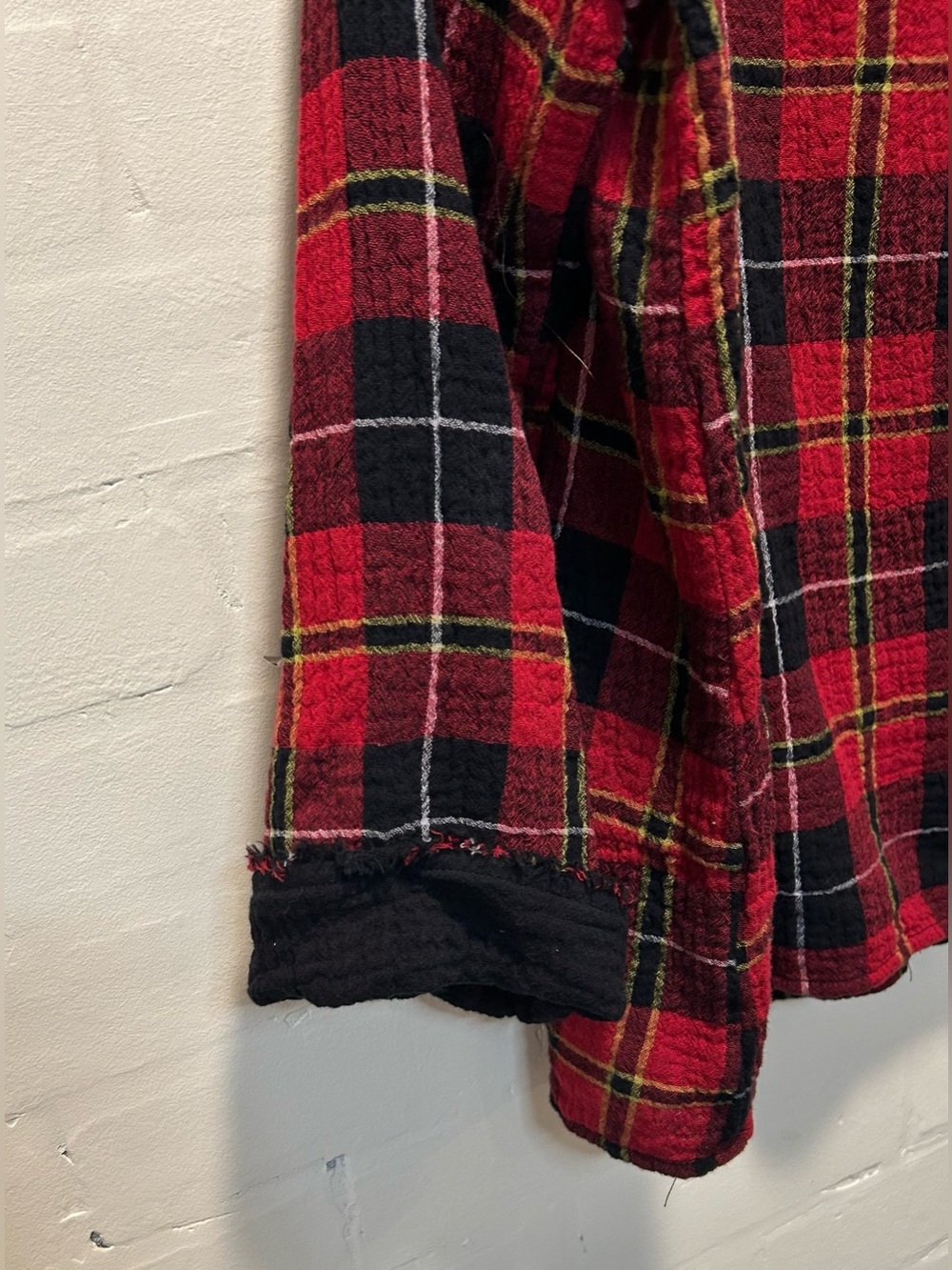 Habitat Plaid Pocket Pullover Top Red Black Crinkle Gauze Lagenlook Size L 75810 - Picture 4 of 6